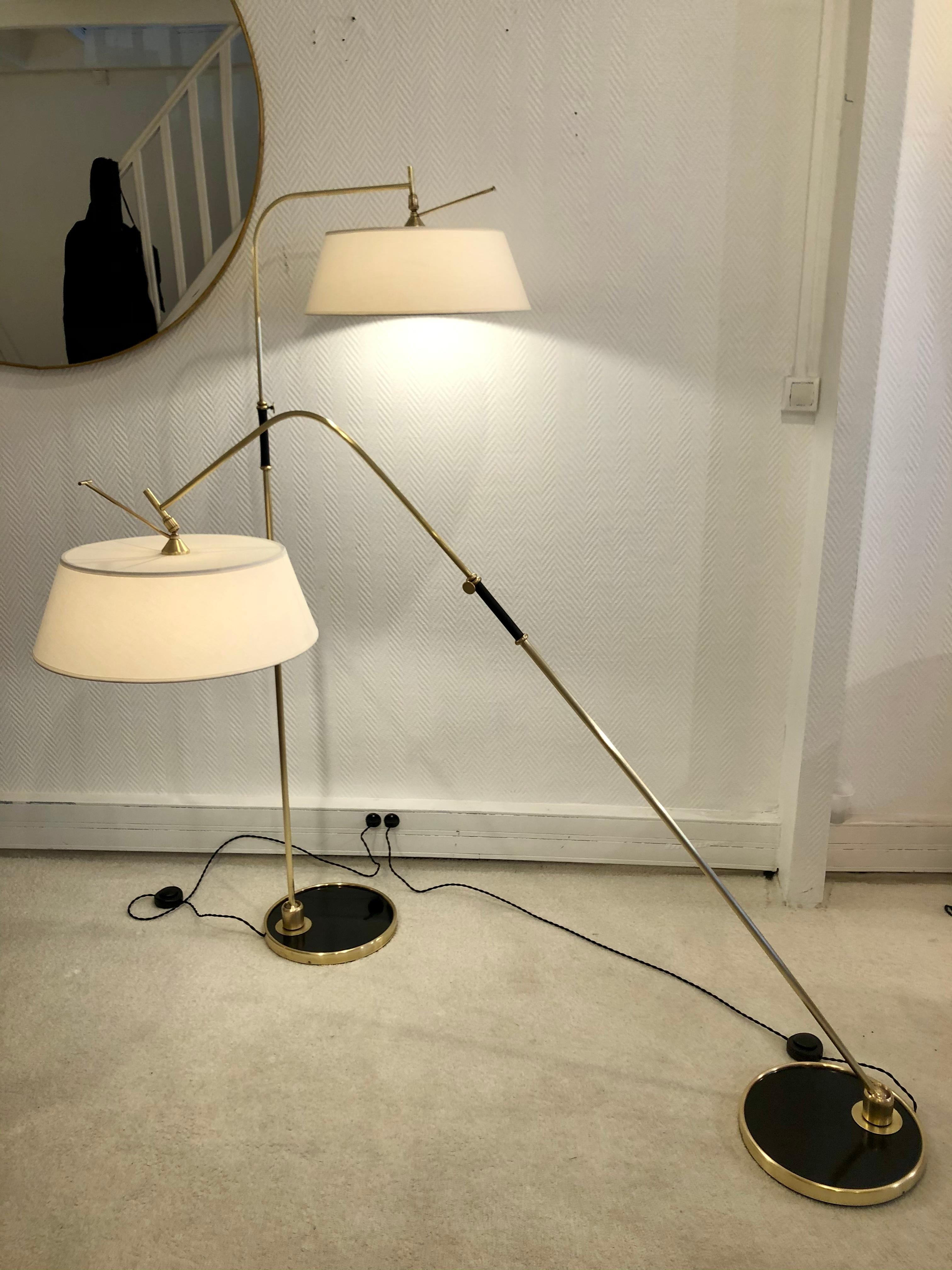 Brass Pair of Floor Lamps by Lunel, 1950