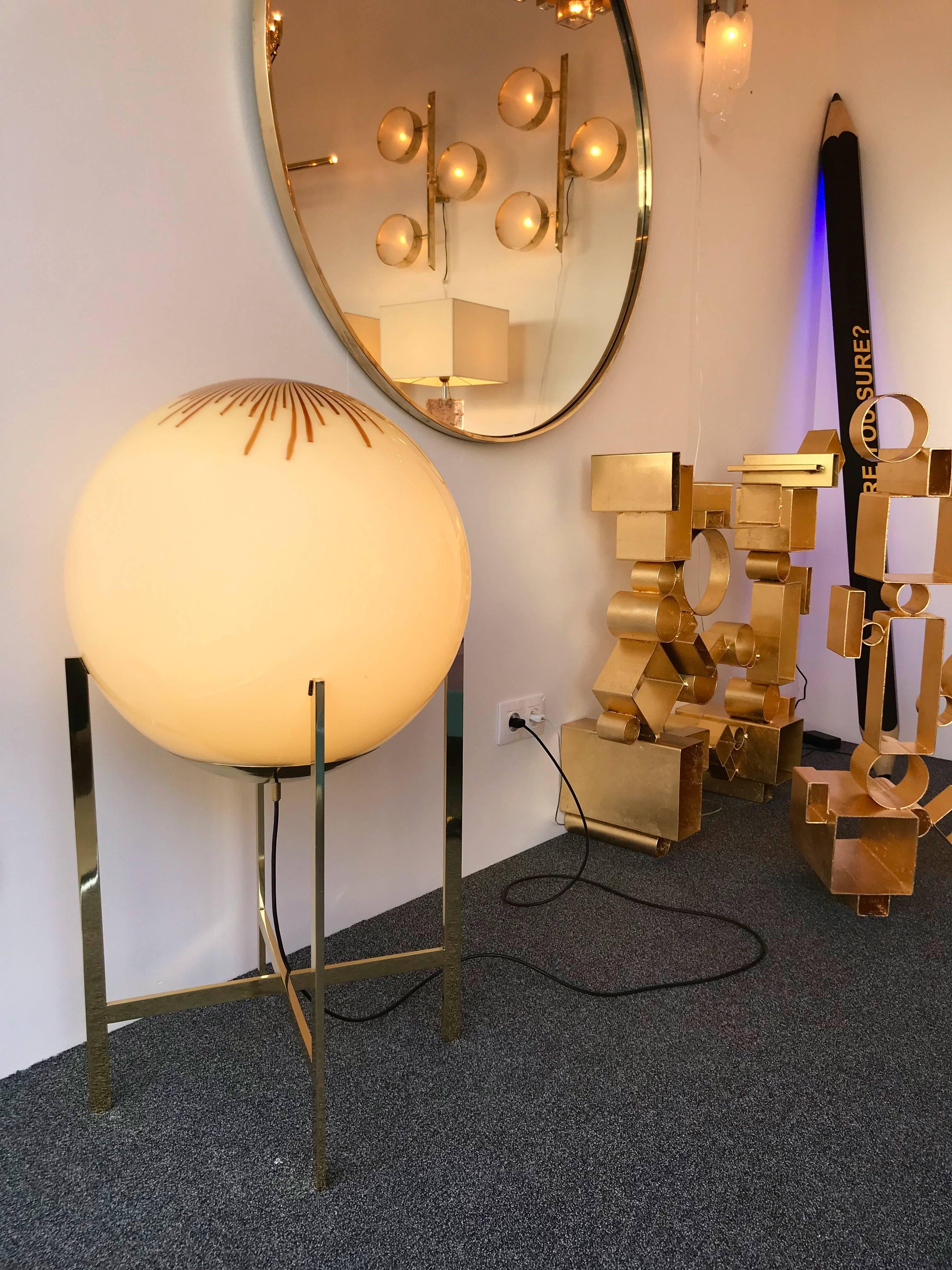 Floor lamps or huge table lamps in blown Murano glass ball and brass feet by the italian editor La Murrina. The glass is attributed to Ludovico Diaz de Santillana  with the anemone glass. PRICE BY LAMP. Famous manufacture like Mazzega, Venini,