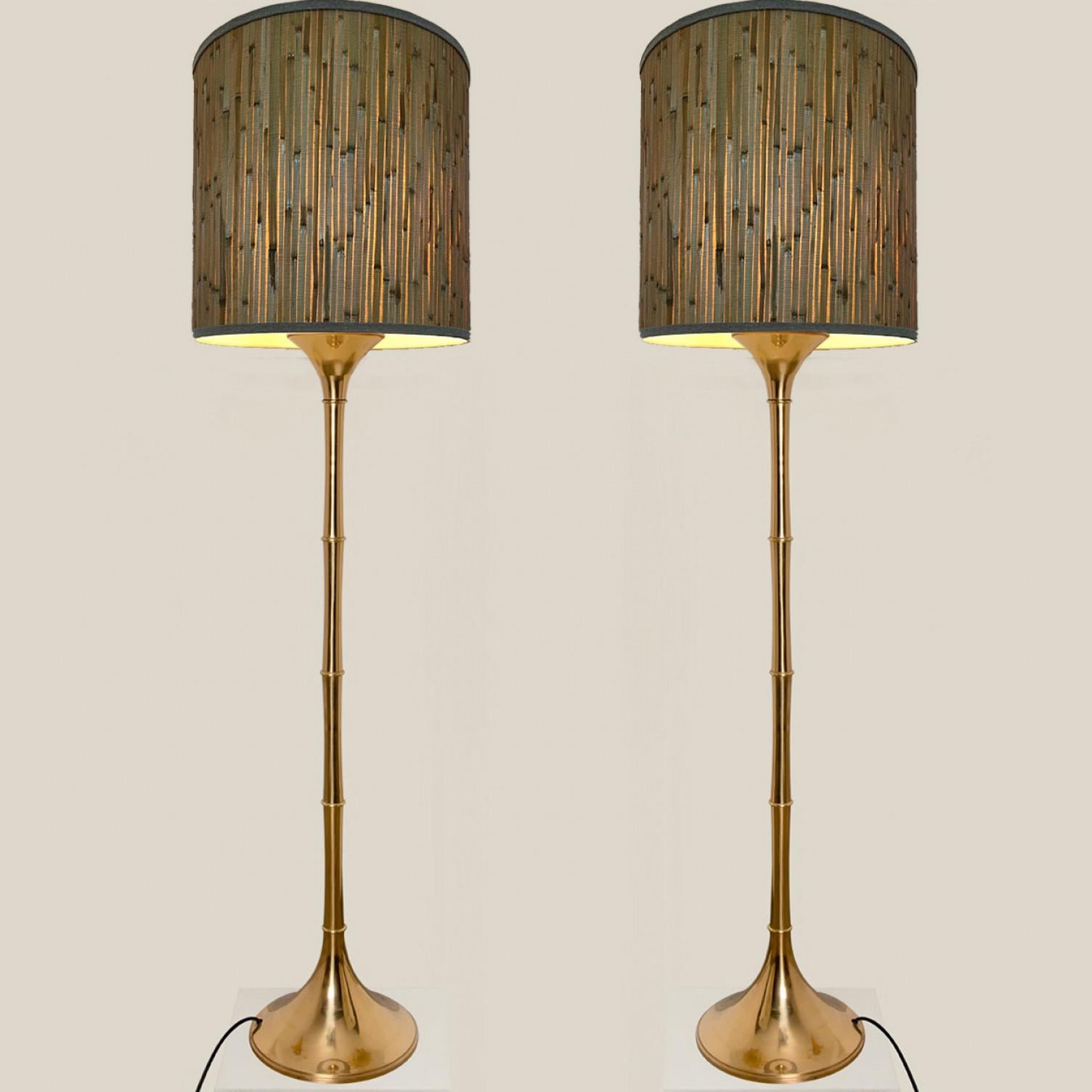 Pair of Floor Lamps Gold Brass and Bamoboo Shade by Ingo Maurer, Germany, 1968 For Sale 4