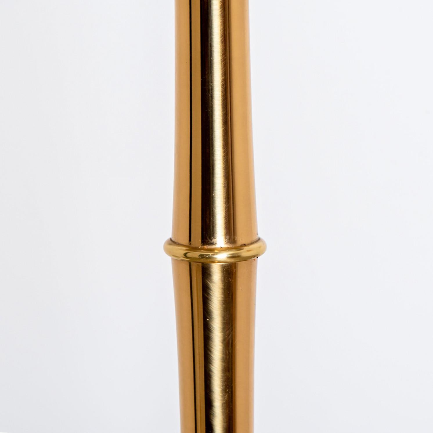 Gold Plate Pair of Floor Lamps Gold Brass and Bamoboo Shade by Ingo Maurer, Germany, 1968 For Sale