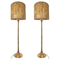Pair of Floor Lamps Gold Brass and Wood by Ingo Maurer, Europe, Germany, 1968