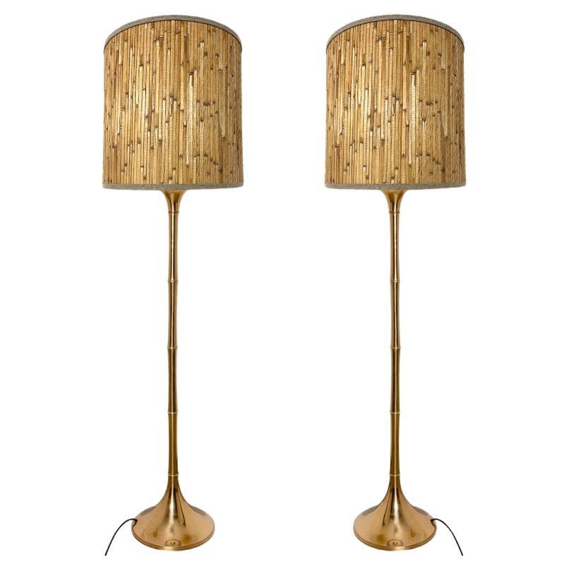 Pair of floor Lamps Gold Brass and Wood by Ingo Maurer, Europe, Germany, 1968 For Sale