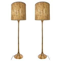 Pair of floor Lamps Gold Brass and Wood by Ingo Maurer, Europe, Germany, 1968