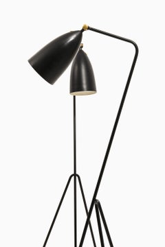 Pair of Floor Lamps in Black Metal and Brass by Greta Magnusson Grossman, 1950's