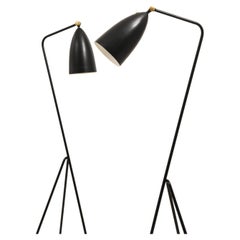 Pair of Floor Lamps in Black Metal and Brass by Greta Magnusson Grossman, 1950's