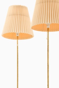 Pair of Floor Lamps in Brass and Original Lamp Shade, 1950's