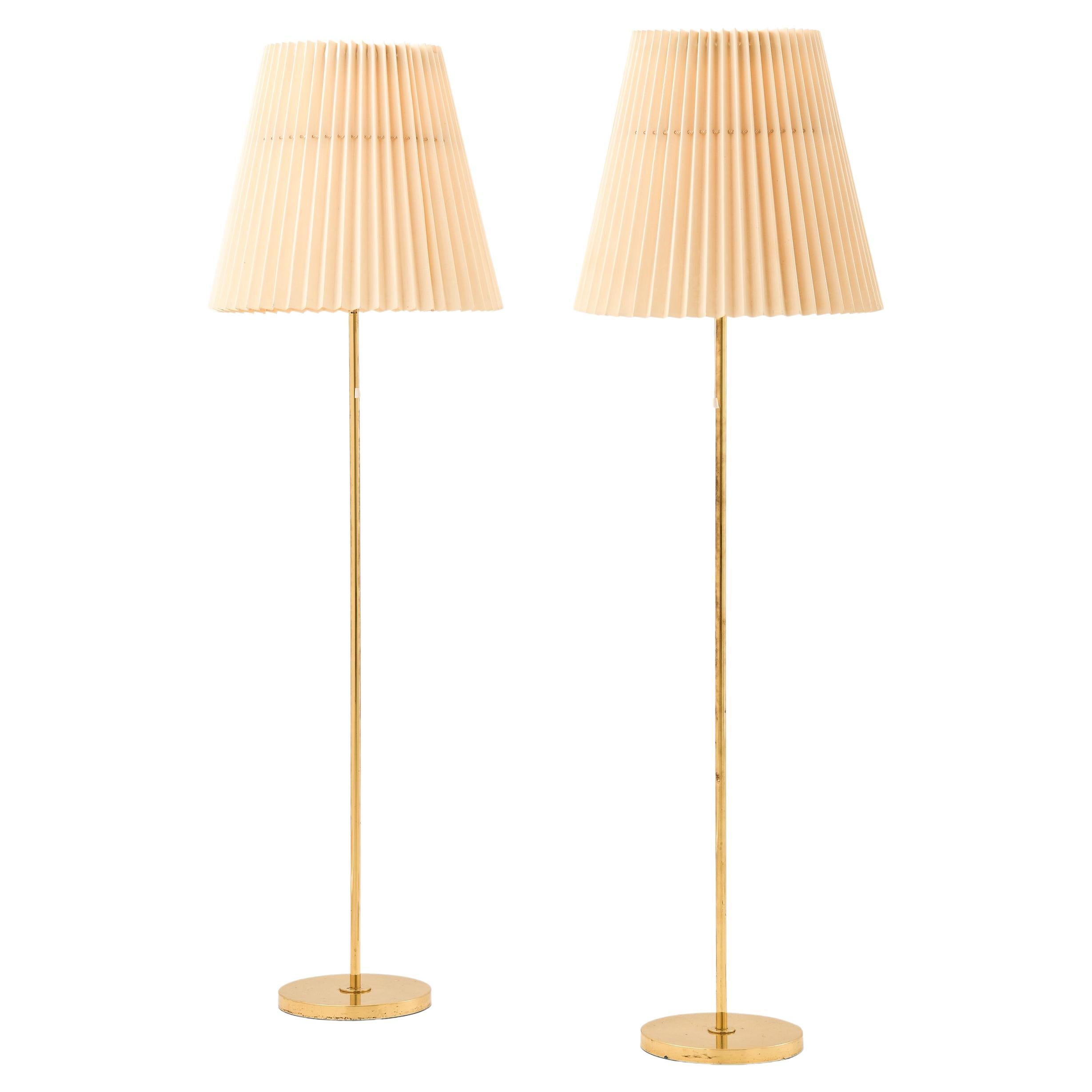 Pair of Floor Lamps in Brass and Original Lamp Shade, 1950's