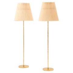 Pair of Floor Lamps in Brass and Original Lamp Shade, 1950's