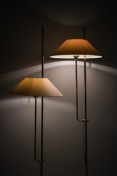 Pair of Floor Lamps in Brass and Original Lamp Shades, 1970's