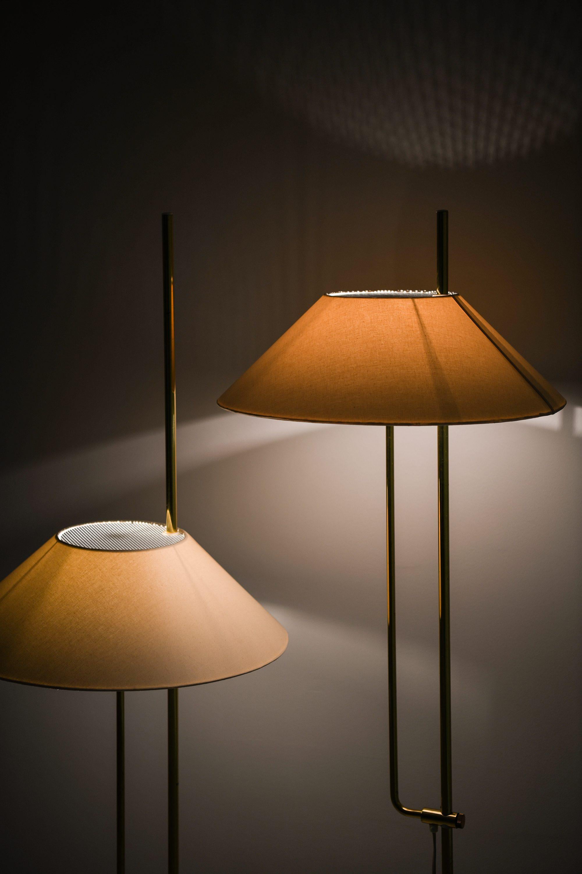 Swedish Pair of Floor Lamps in Brass and Original Lamp Shades, 1970's For Sale