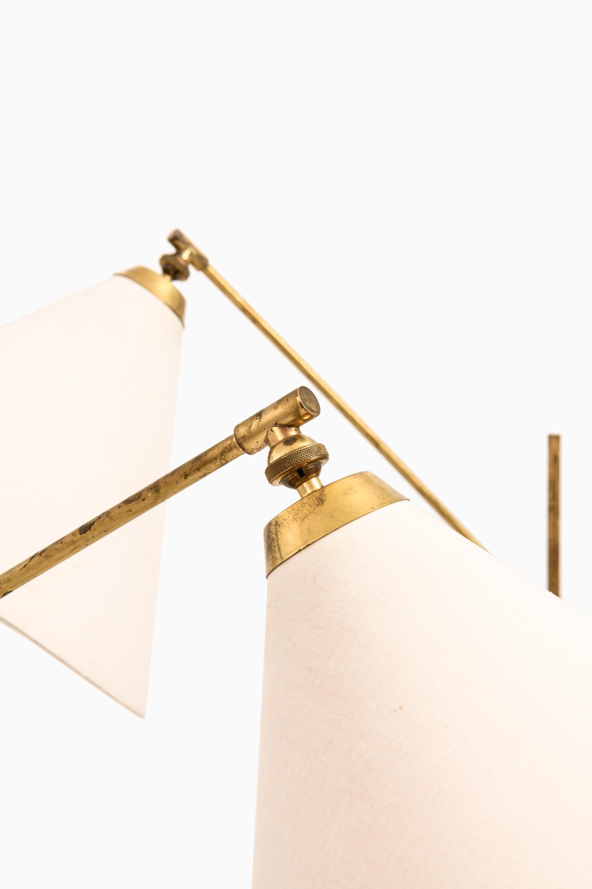 Scandinavian Modern Pair of Floor Lamps in Brass and Original Shades by T.H. Valentiner, 1960's For Sale