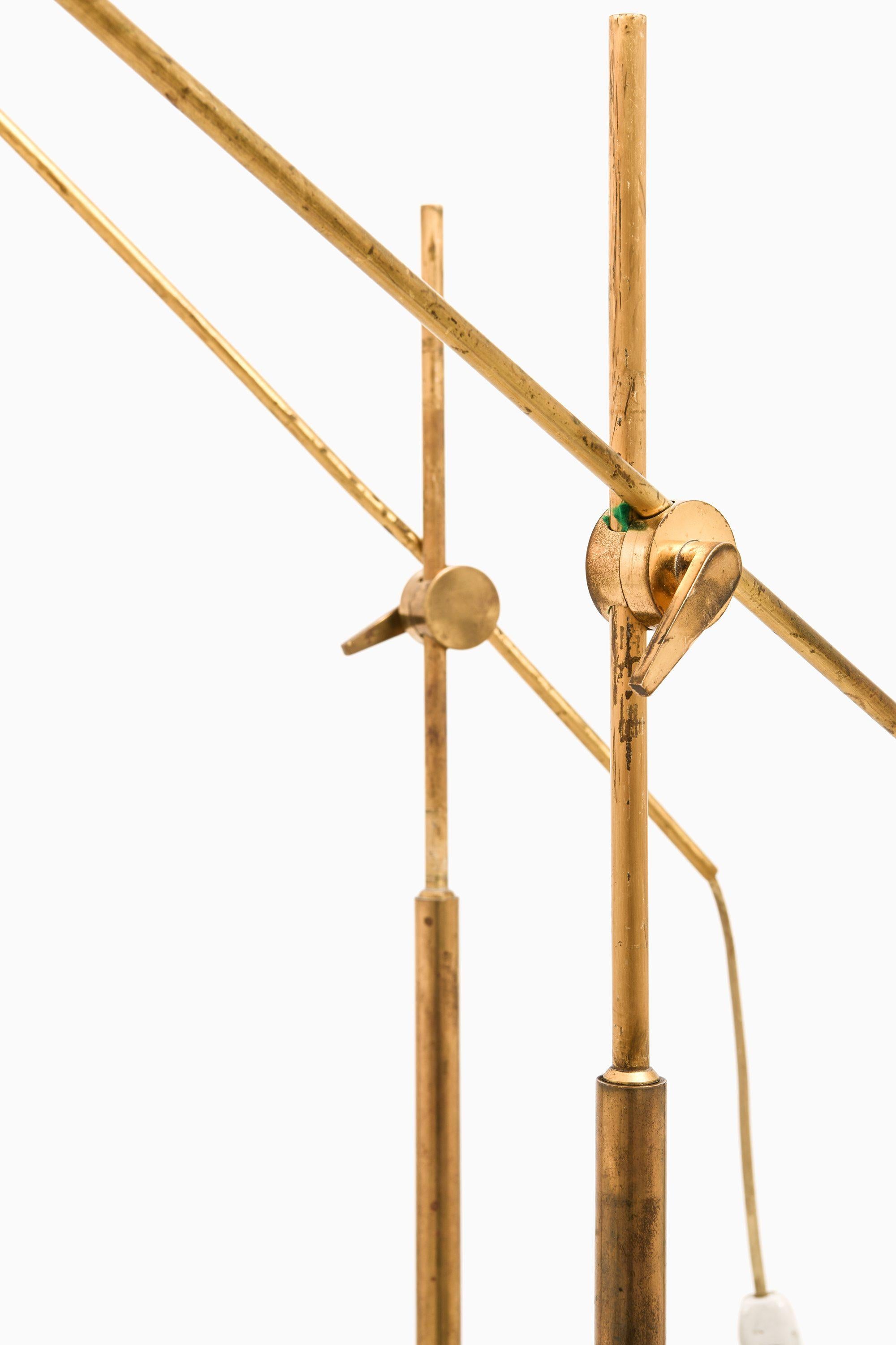 Danish Pair of Floor Lamps in Brass and Original Shades by T.H. Valentiner, 1960's For Sale