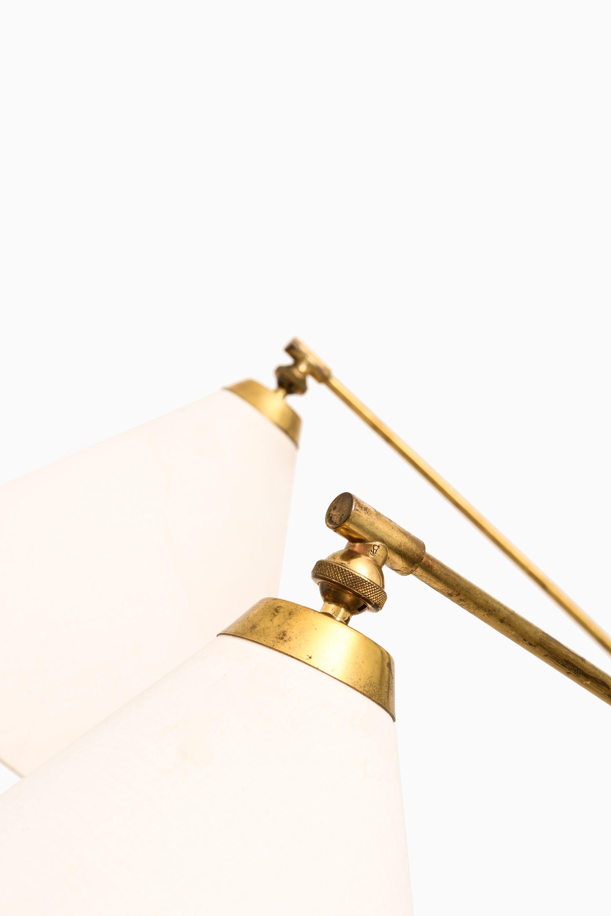Pair of Floor Lamps in Brass and Original Shades by T.H. Valentiner, 1960's In Good Condition For Sale In Limhamn, Skåne län