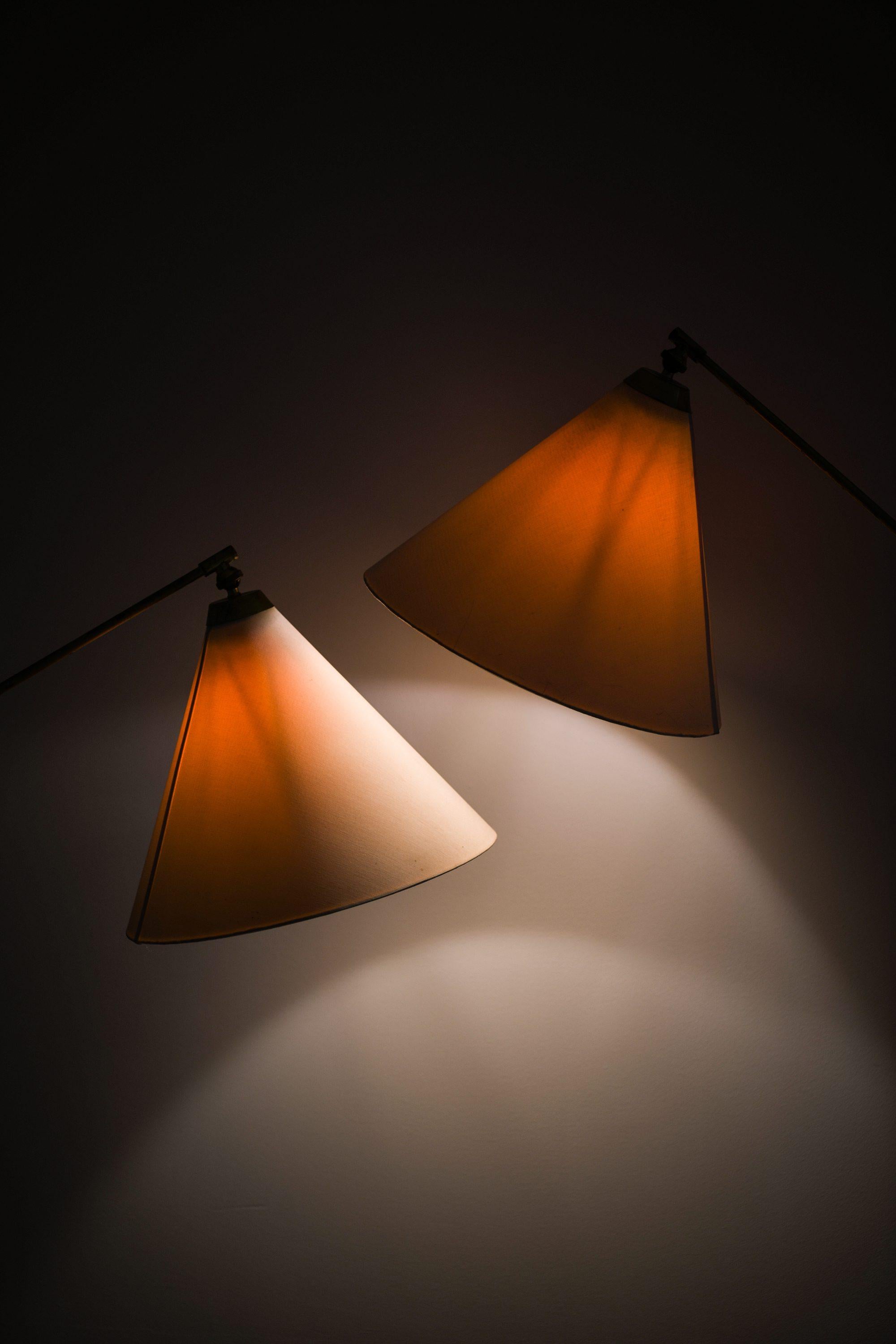 Pair of Floor Lamps in Brass and Original Shades by T.H. Valentiner, 1960's For Sale 2