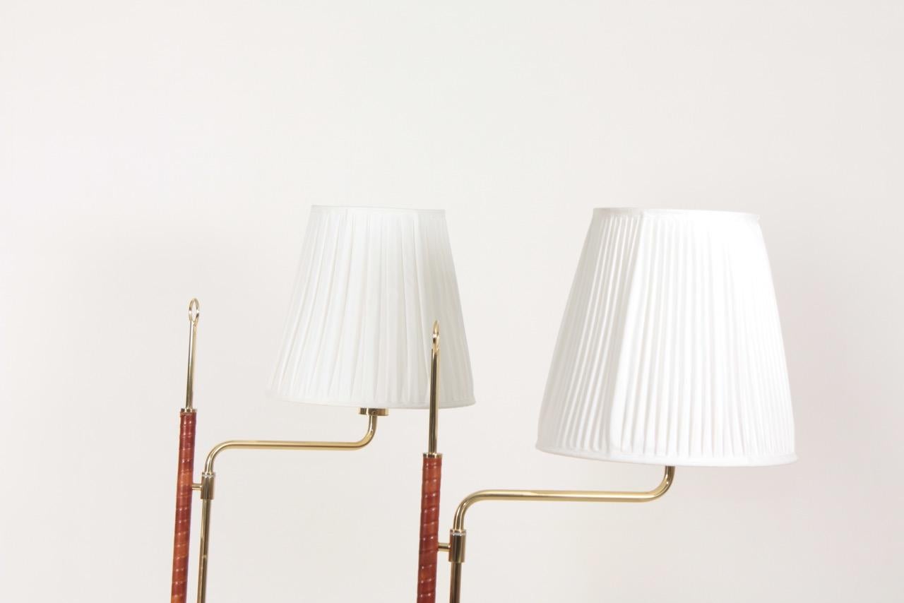 Pair of Floor Lamps in Brass and Patinated Leather, Made in Sweden 5