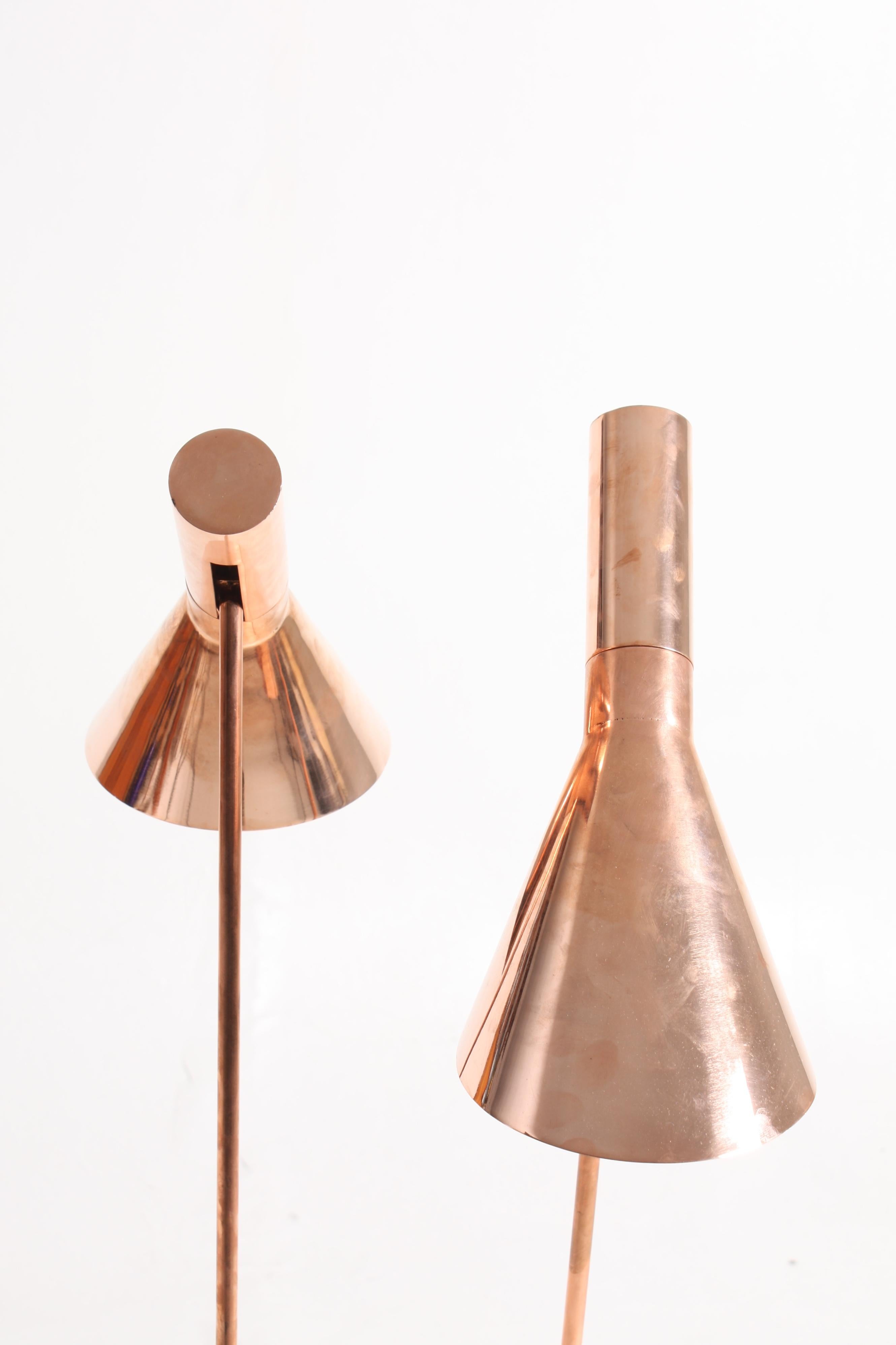 Pair of Floor Lamps in Copper by Arne Jacobsen, Scandinavian Modern, 1960s 1