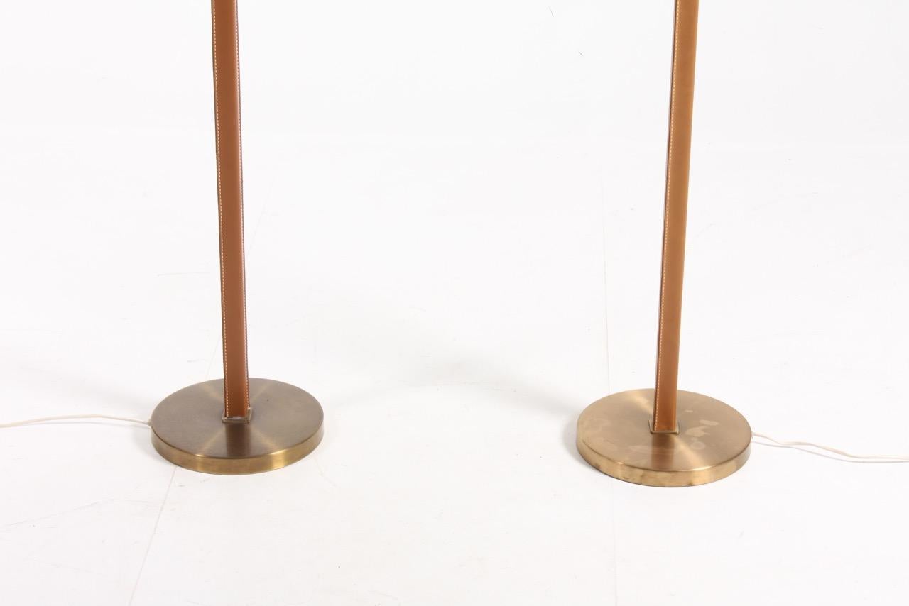 Mid-20th Century Pair of Floor Lamps in Leather