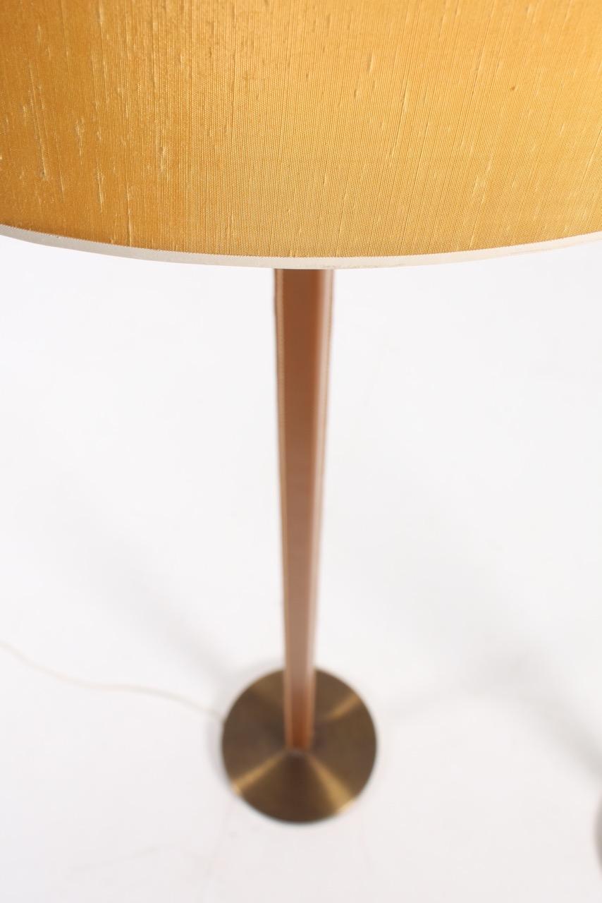 Brass Pair of Floor Lamps in Leather