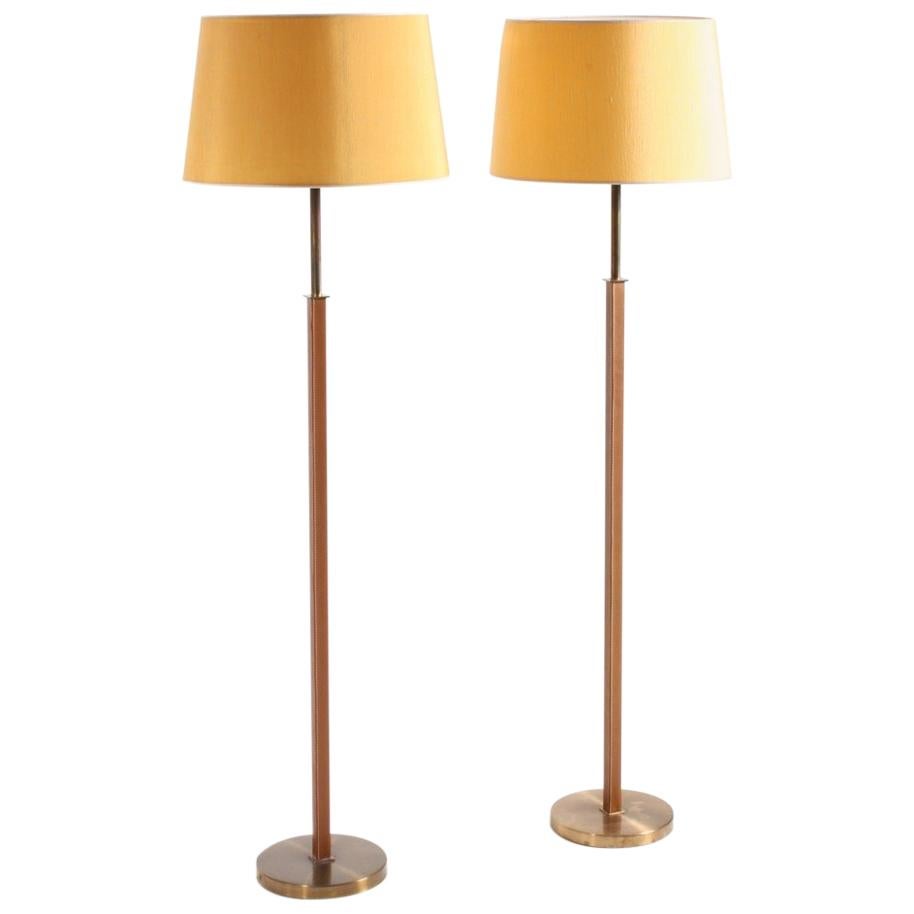 Pair of Floor Lamps in Leather