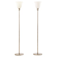 Pair of Floor Lamps in Nickel and Opaline Glass by Harald Notini, 1930s