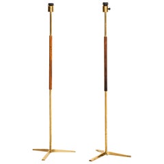 Pair of Floor Lamps in Rosewood and Brass Produced in Denmark