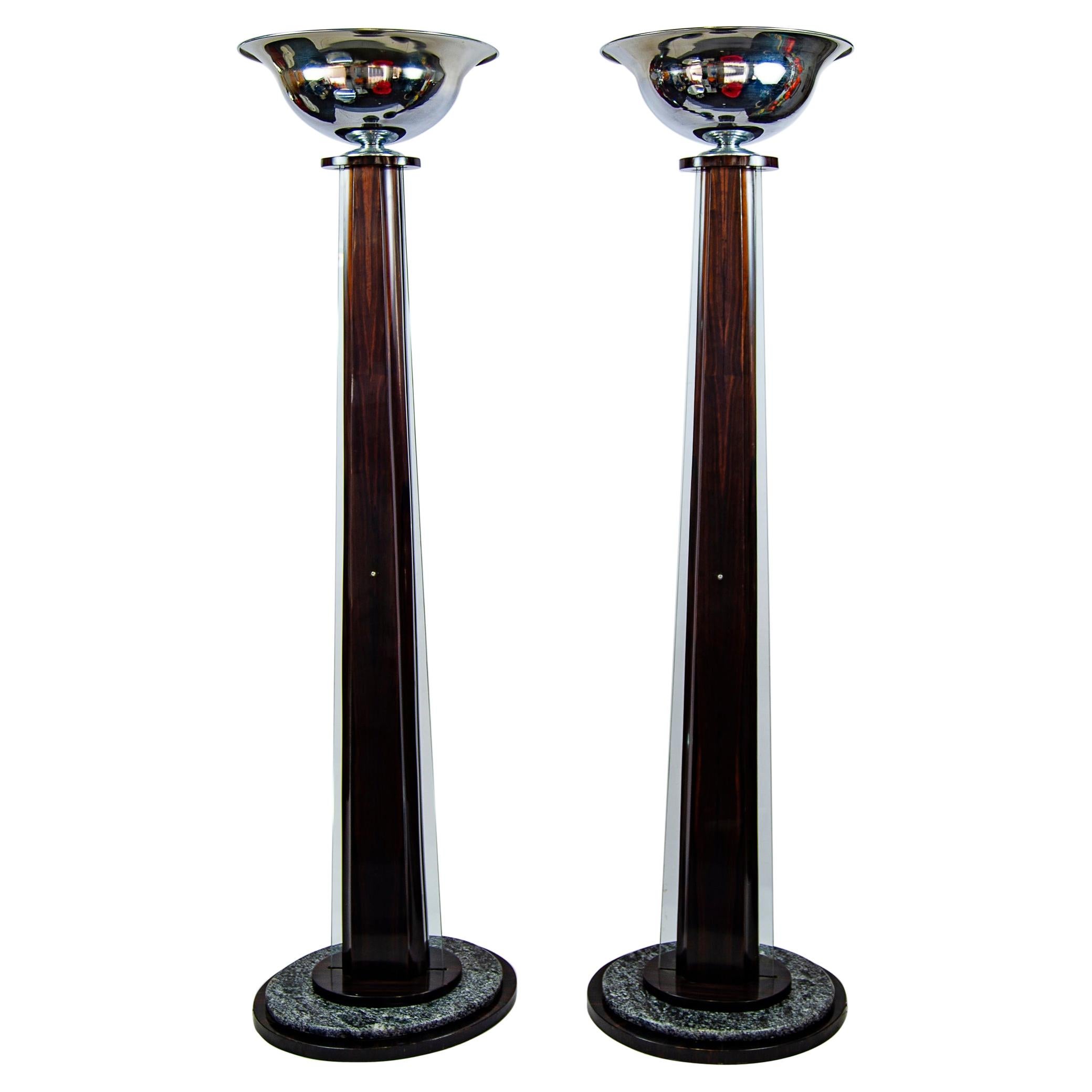 Pair of Floor Lamps in Wood and Glass