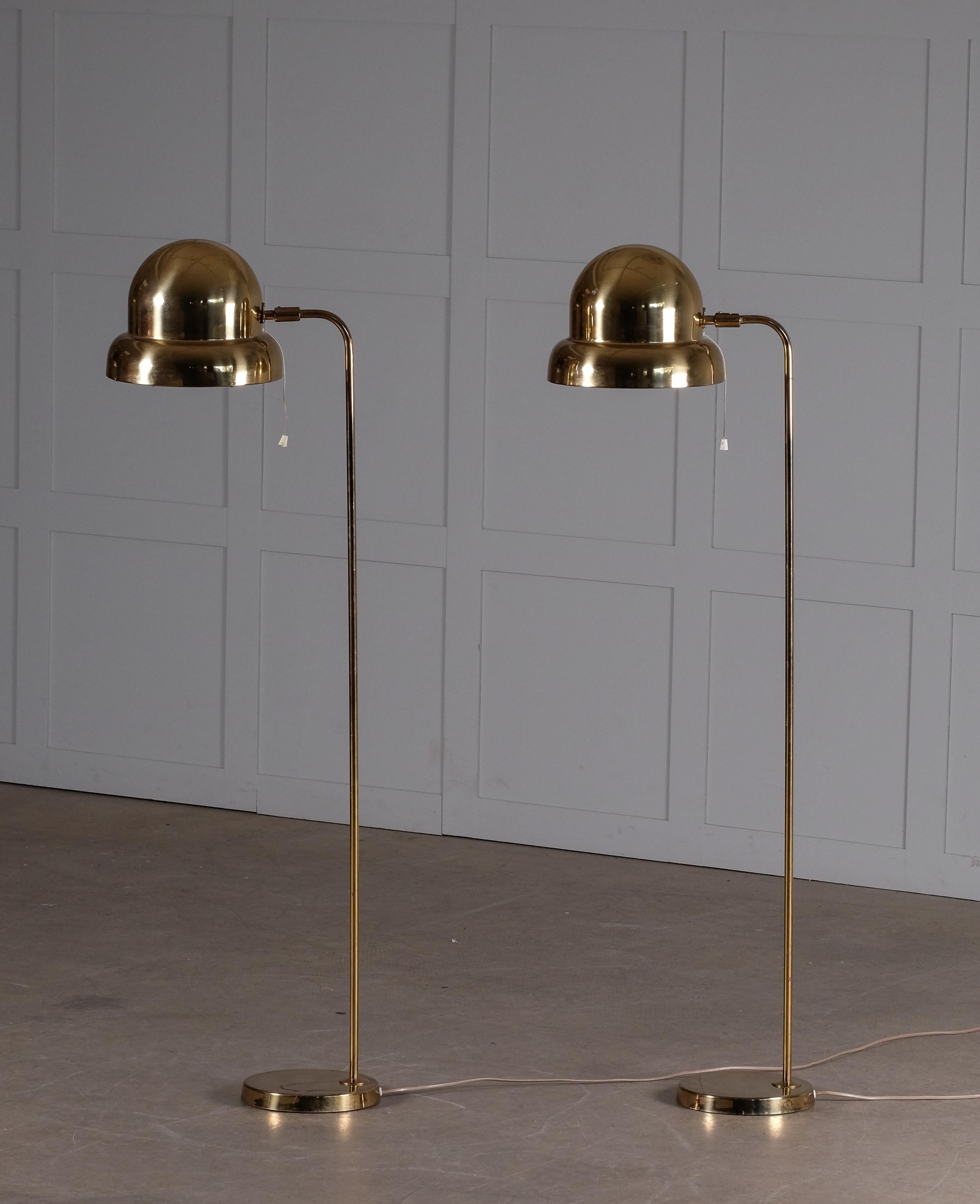Brass Pair of Floor Lamps Model G-120M by Bergboms, Sweden, 1960s For Sale