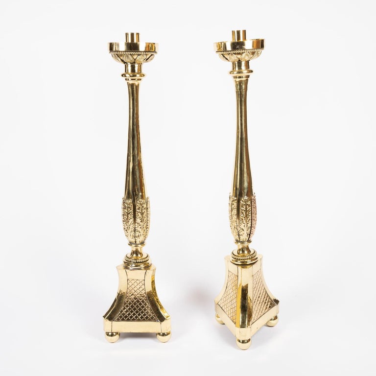 Pair of Floor Standing Brass Candelabra For Sale at 1stDibs