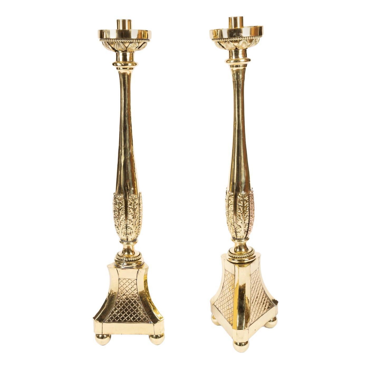 Pair of Floor Standing Brass Candelabra