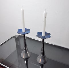 Pair of Floral Brutalist Candlesticks by David Marshall, 1980, Spain