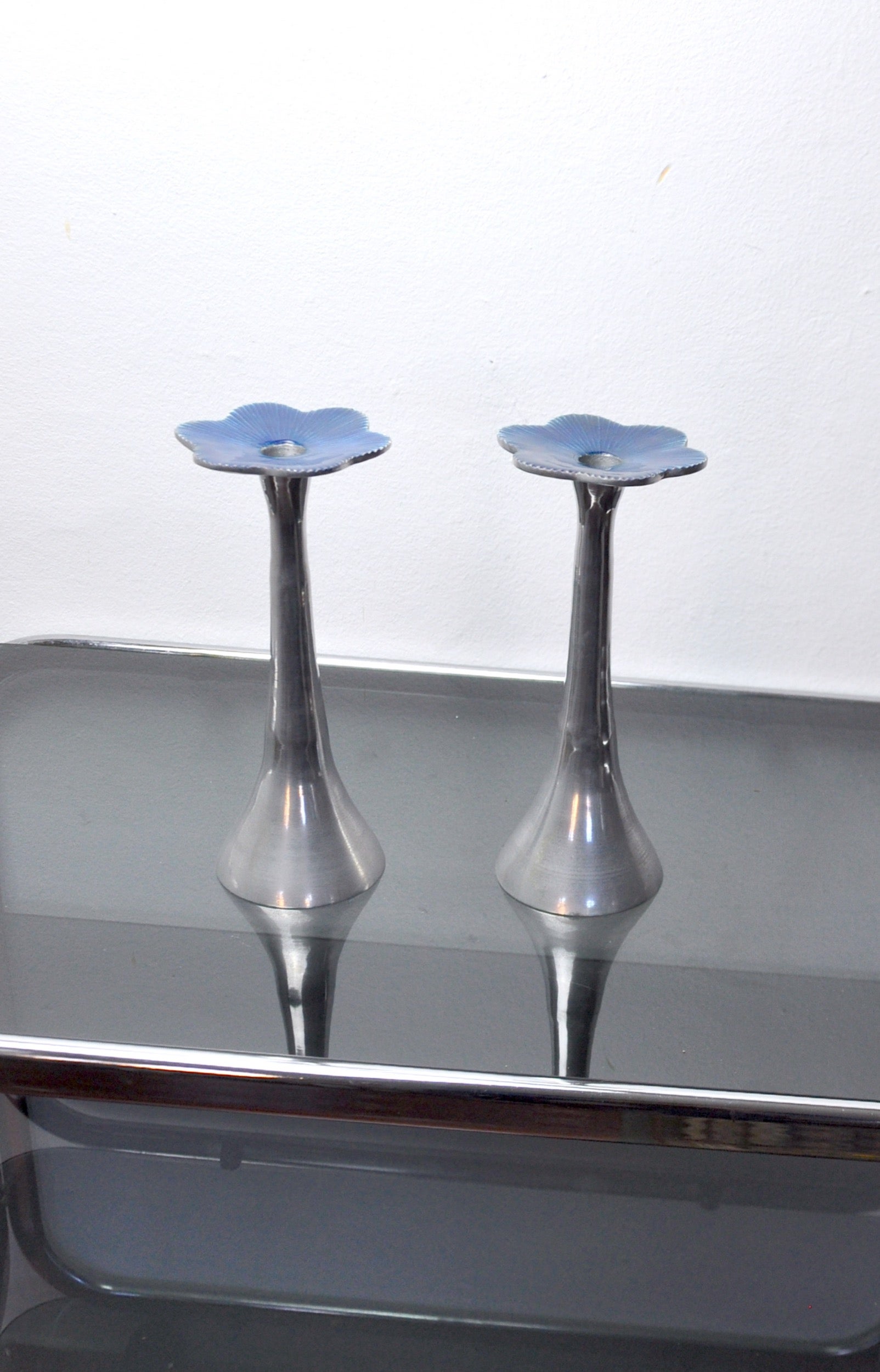 Hollywood Regency Pair of Floral Brutalist Candlesticks by David Marshall, 1980, Spain For Sale