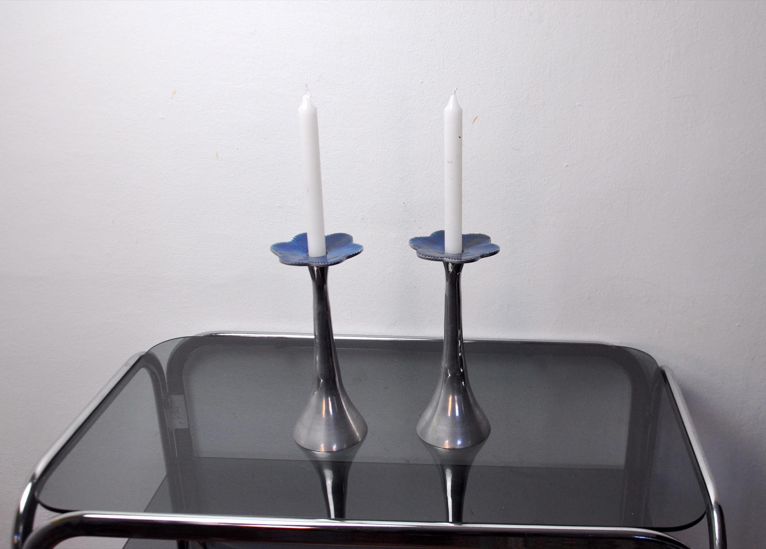 Spanish Pair of Floral Brutalist Candlesticks by David Marshall, 1980, Spain For Sale