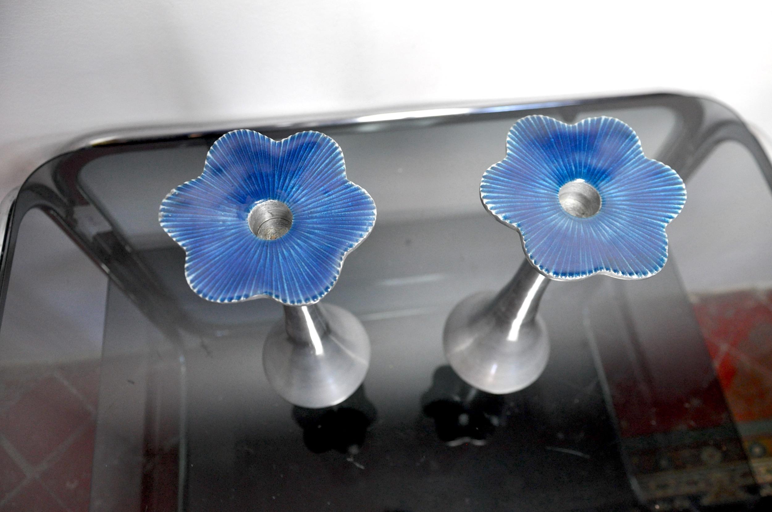 Metal Pair of Floral Brutalist Candlesticks by David Marshall, 1980, Spain For Sale