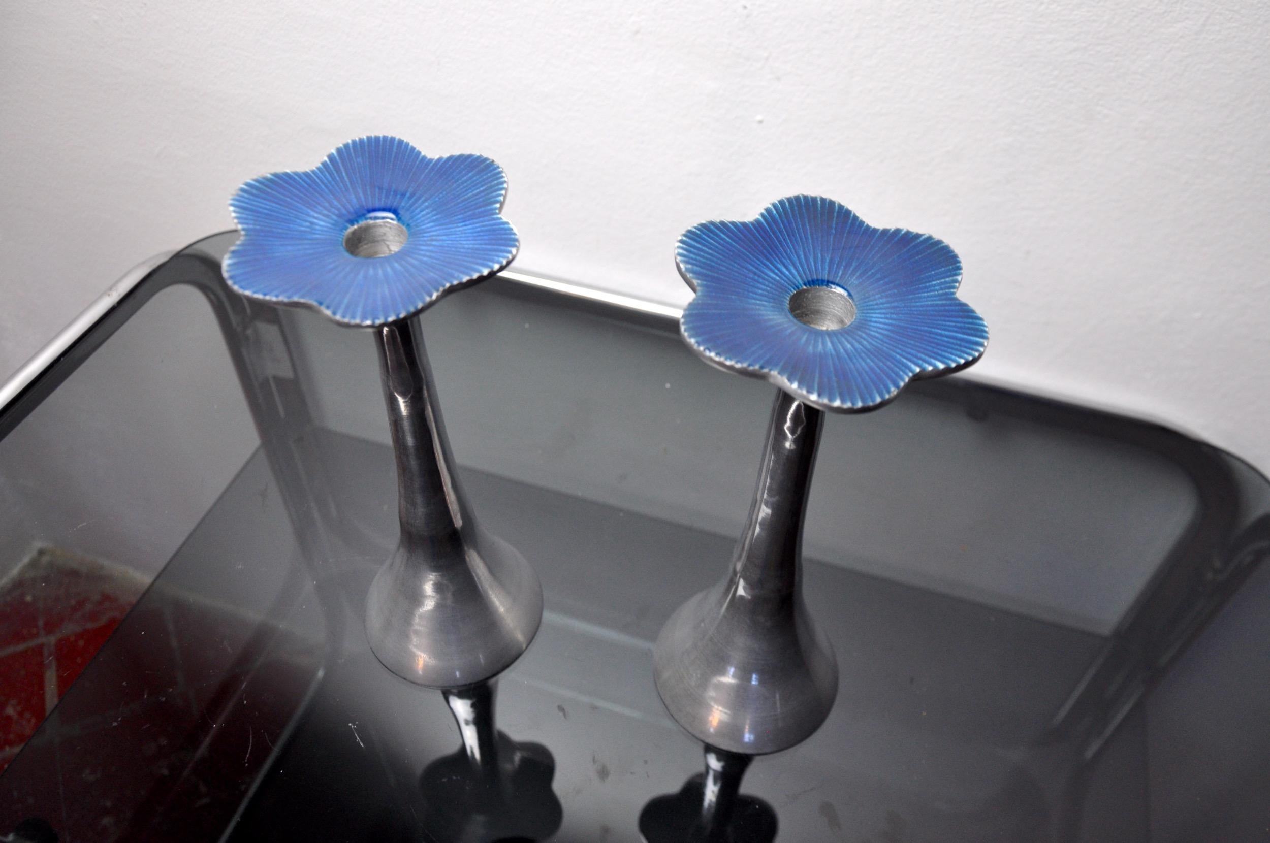 Pair of Floral Brutalist Candlesticks by David Marshall, 1980, Spain For Sale 1