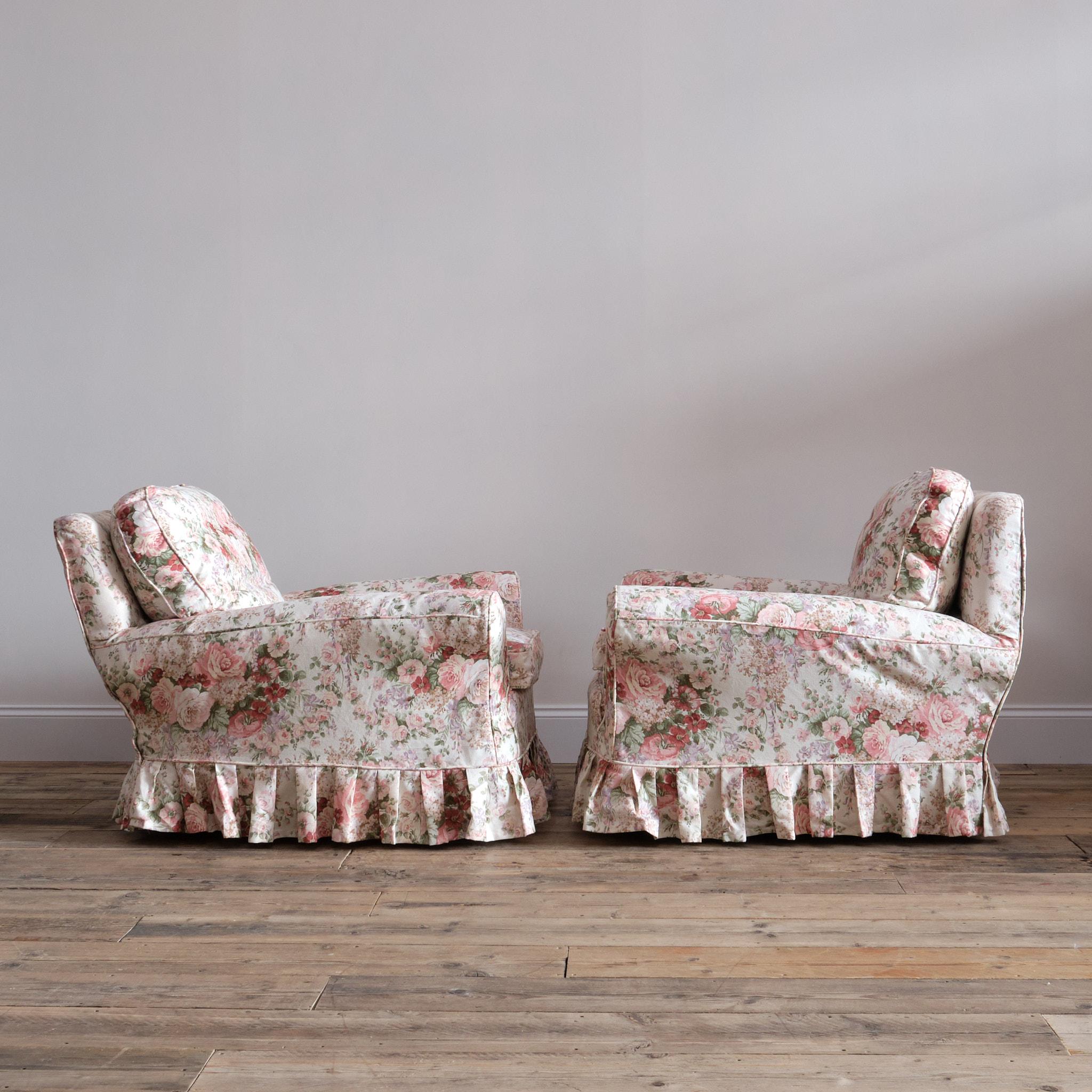 Victorian Pair of Floral Country House Armchairs