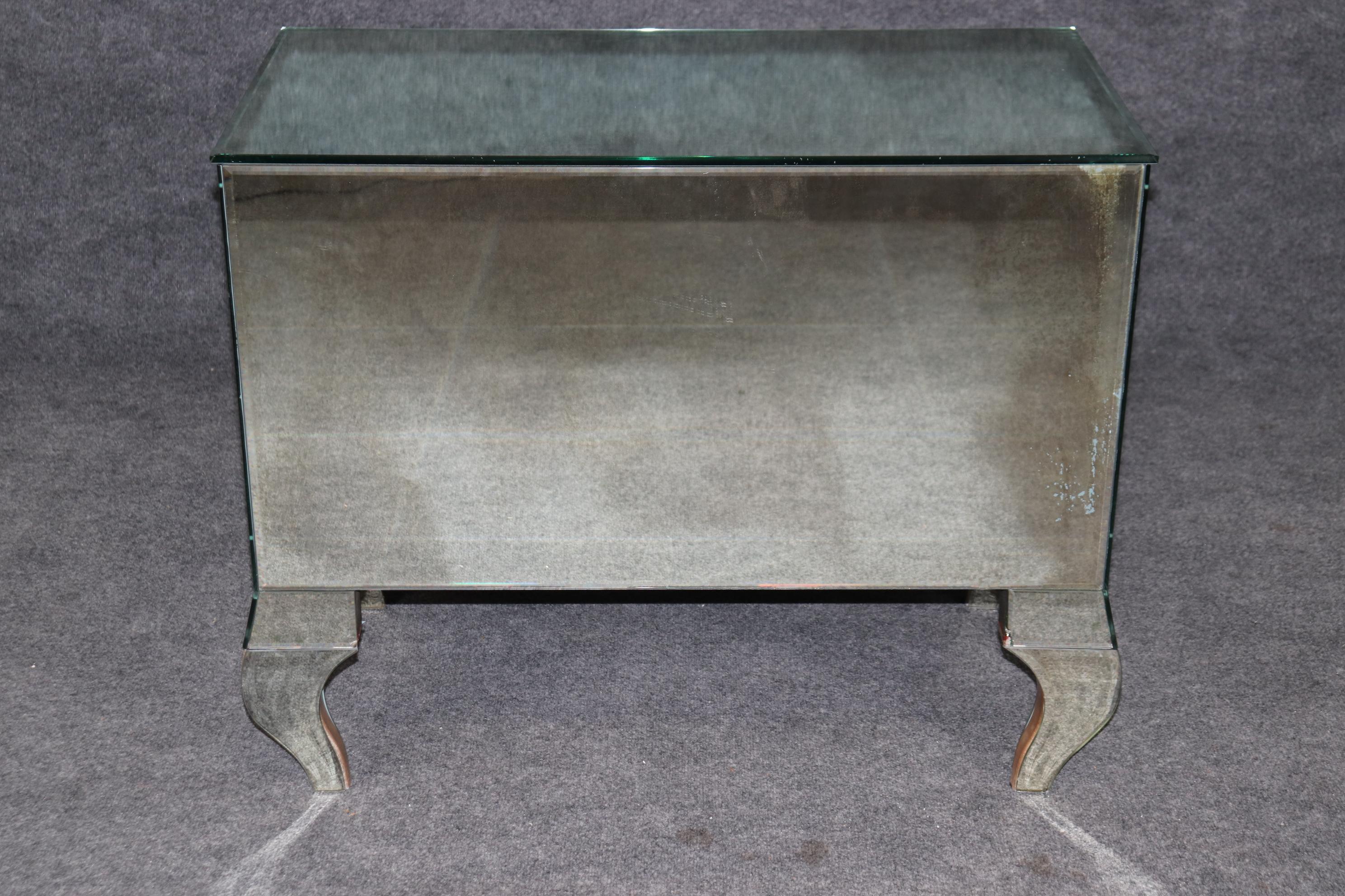 Pair of Floral Etched Glass Italian Louis XV Style Mirrored Commodes Circa 1950s 2