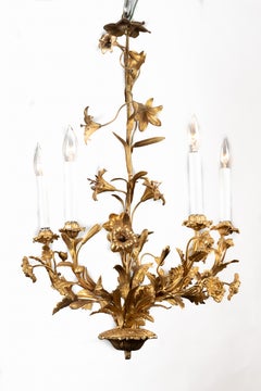 Pair of Floral French 19th Century Louis XV Bronze Chandeliers
