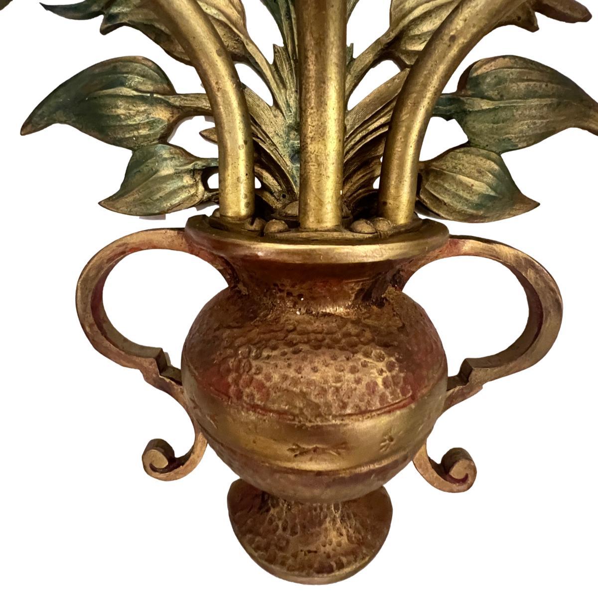 French Pair of Floral Gilt Bronze Sconces For Sale