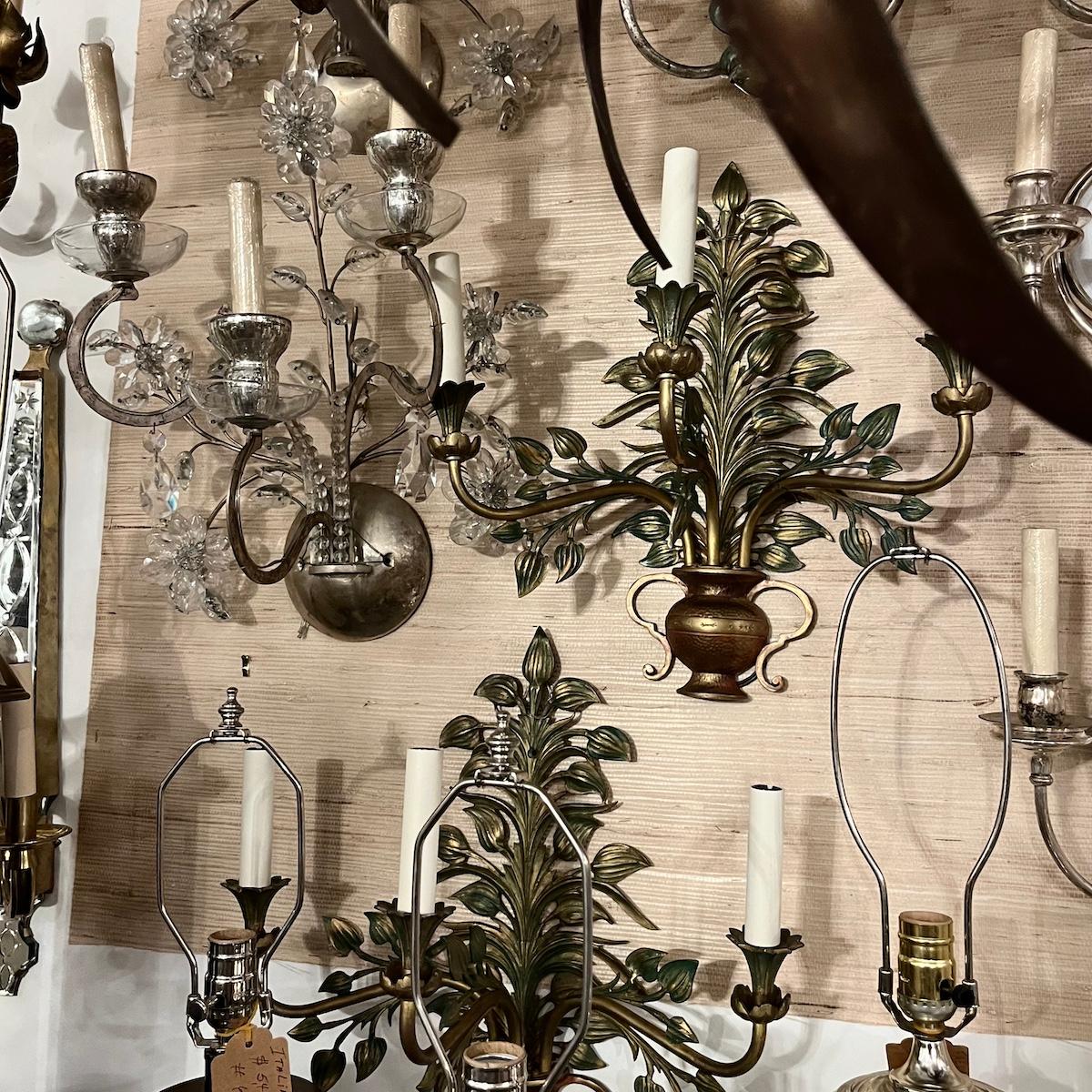 Pair of Floral Gilt Bronze Sconces In Good Condition For Sale In New York, NY