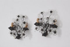 Pair of mid-century Italian floral wall sconces in bronze and glass