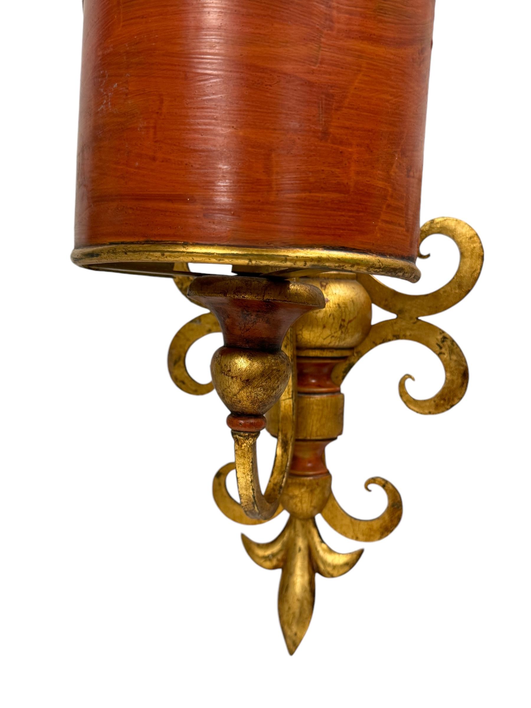 Mid-20th Century Pair of Floral Lily Tole Sconces with moveable Shade Gilded Metal, 1960s For Sale