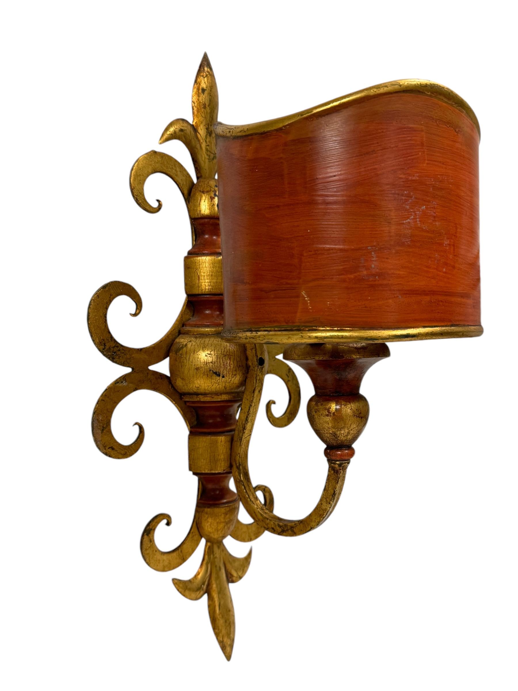 Pair of Floral Lily Tole Sconces with moveable Shade Gilded Metal, 1960s For Sale 2