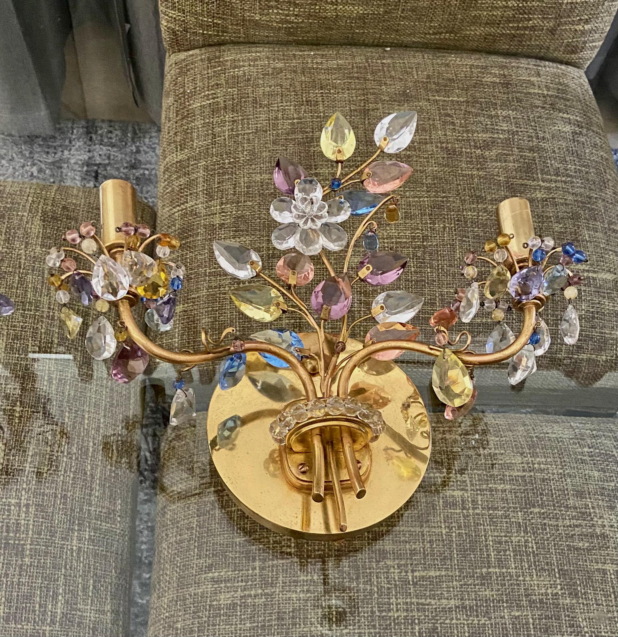 20th Century Pair of Floral Lobmeyr Wall Sconces by Oswald Haerdtl For Sale
