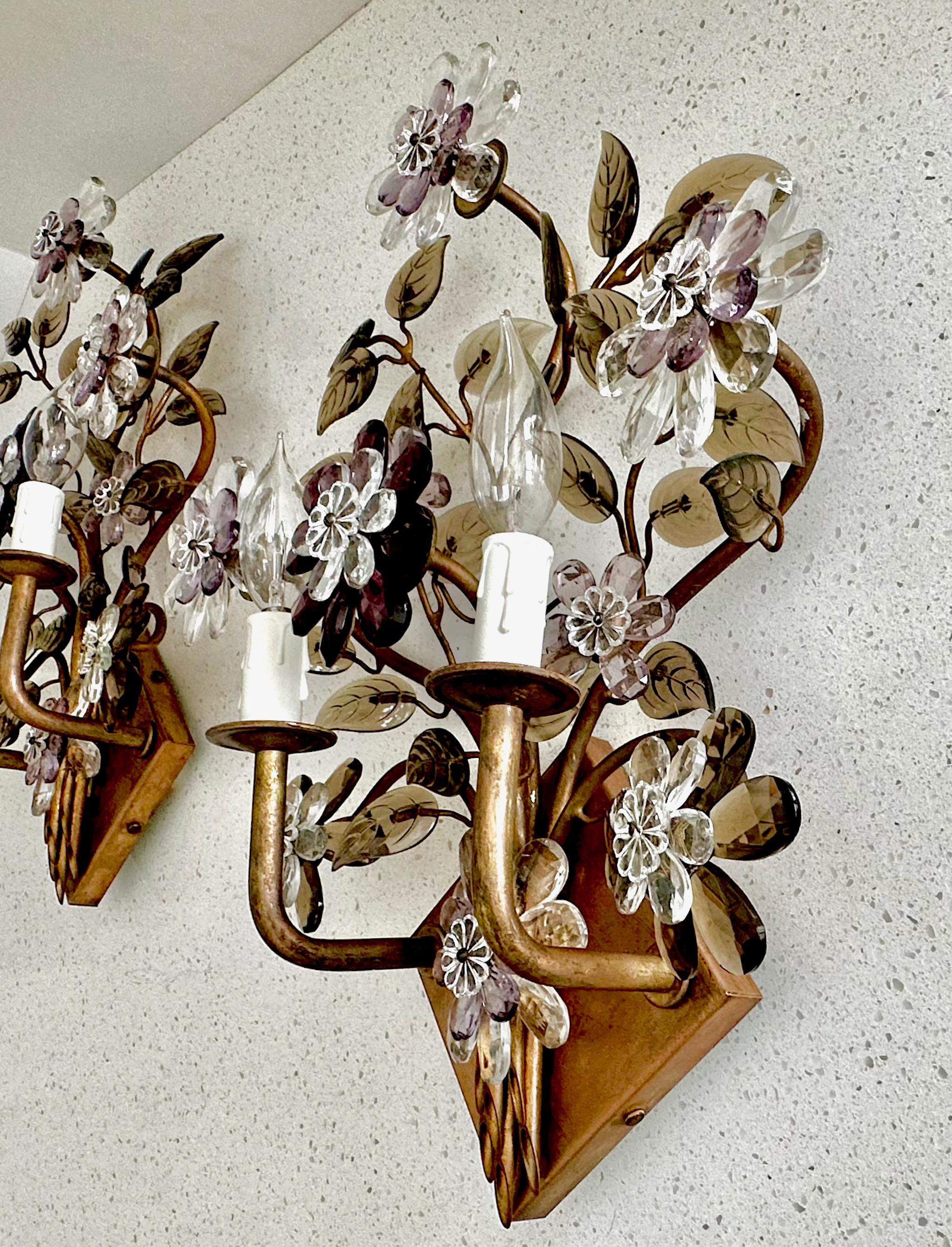 Brass Pair of Floral Lobmeyr Wall Sconces by Oswald Haerdtl