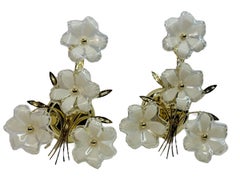 Pair of Floral Lucite Sconces, Vintage Brass Wall Lights, 1970s Italy