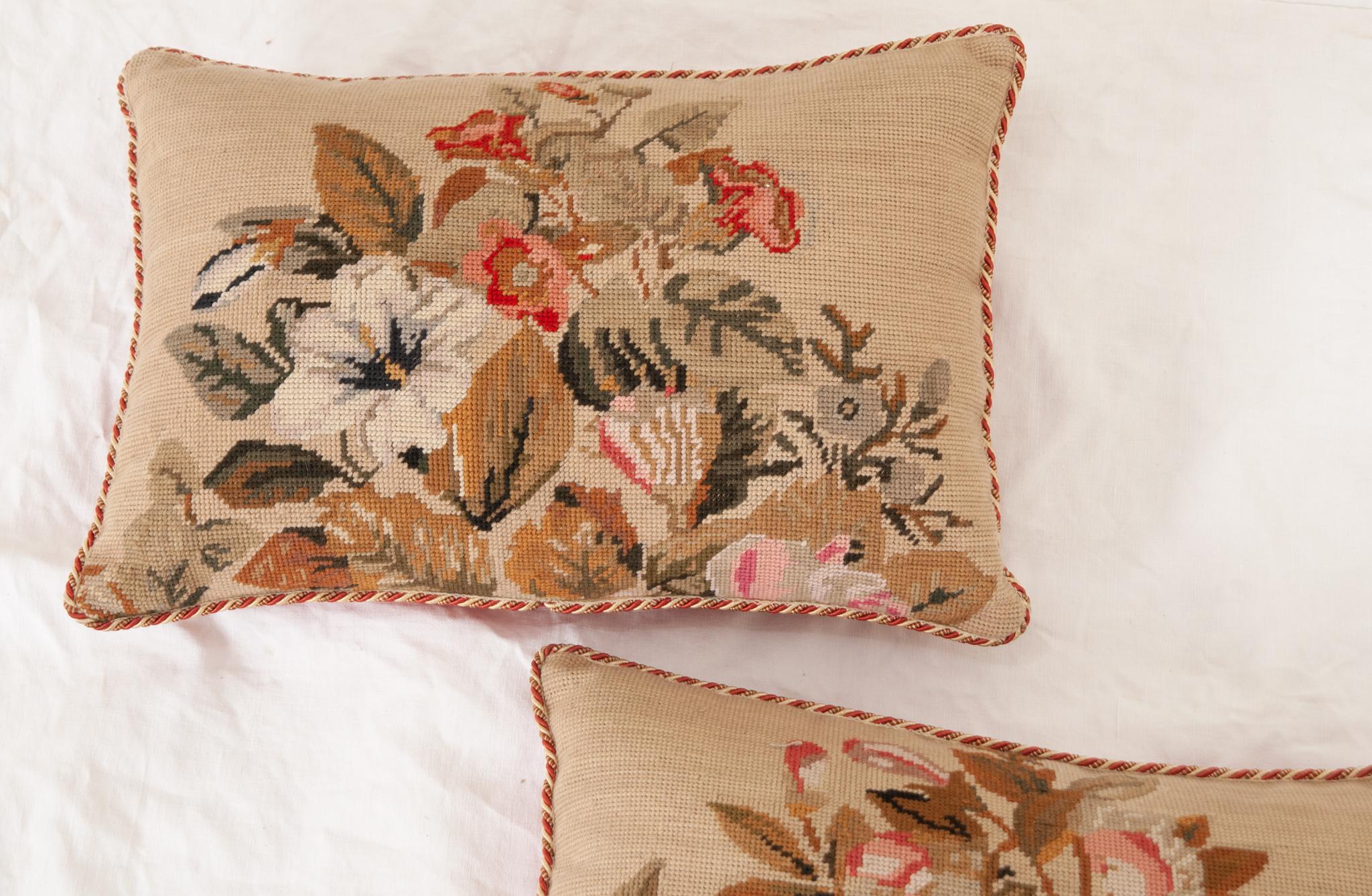 Other Pair of  Floral Lumbar Needlepoint Pillows For Sale