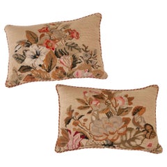 Pair of  Floral Lumbar Needlepoint Pillows