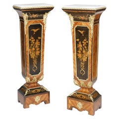 Pair of Floral Marquetry Pedestals Attributed to Joseph Cremer