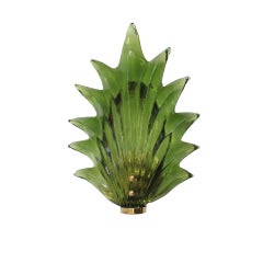Pair of Floral Murano Glass Wall Sconces in Green, Italian Art Glass Lighting