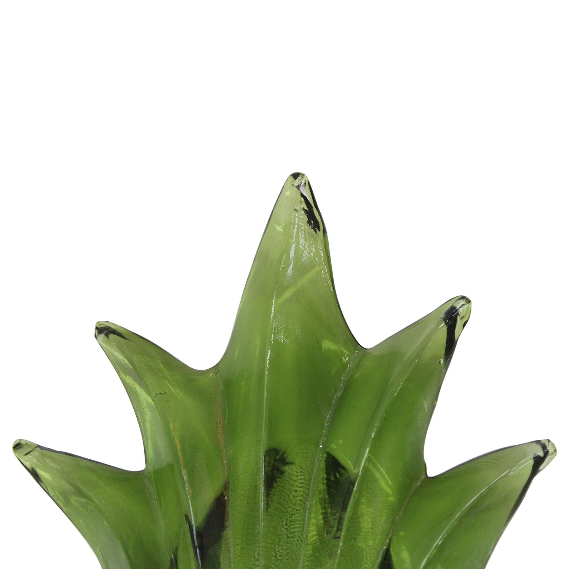 Modern Pair of Floral Murano Glass Wall Sconces in Green, Italian Art Glass Lighting